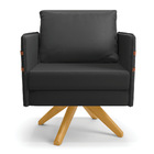 Kit 02 Poltronas Giratória Mari Corino Preto Base De Madeira