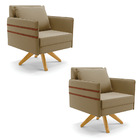 Kit 02 Poltronas Giratória Mari Suede Base De Madeira Ma30 D0