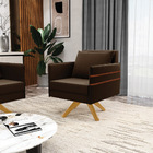 Kit 02 Poltronas Giratória Mari Suede Base De Madeira Ma30 D0