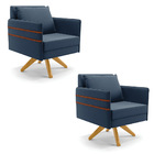 Kit 02 Poltronas Giratória Mari Suede Base De Madeira Ma30 D0