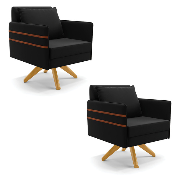 Kit 02 Poltronas Giratória Mari Suede Base De Madeira Ma30 D0