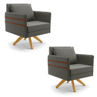 Kit 02 Poltronas Giratória Mari Suede Base De Madeira Ma30 D0