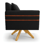 Kit 02 Poltronas Giratória Mari Suede Preto Base De Madeira M