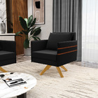 Kit 02 Poltronas Giratória Mari Suede Preto Base De Madeira M