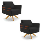 Kit 02 Poltronas Giratória Mari Veludo Base De Madeira Ma30 D