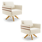 Kit 02 Poltronas Giratória Mari Veludo Base De Madeira Ma30 D