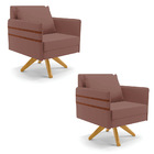 Kit 02 Poltronas Giratória Mari Veludo Base De Madeira Ma30 D