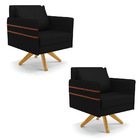 Kit 02 Poltronas Giratória Mari Veludo Luxo Preto A81 Base De