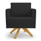 Kit 02 Poltronas Giratória Mari Veludo Preto Base De Madeira