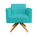 Kit 02 Poltronas Giratória Marisa Suede Azul Turquesa Base Ma