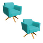Kit 02 Poltronas Giratória Marisa Suede Azul Turquesa Base Ma