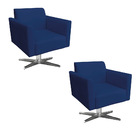 Kit 02 Poltronas Giratória Marisa Suede Base Cromada - Azul M