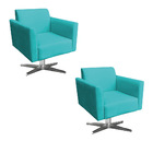 Kit 02 Poltronas Giratória Marisa Suede Base Cromada - Azul T
