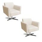 Kit 02 Poltronas Giratória Marisa Suede Base Cromada - Bege