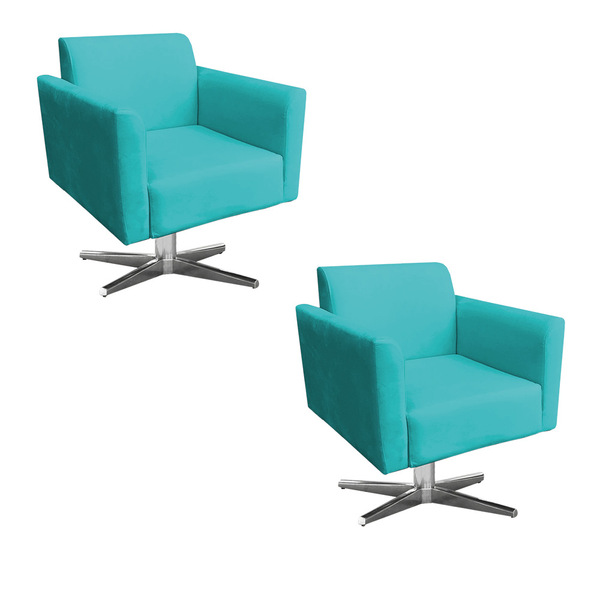 Kit 02 Poltronas Giratória Marisa Suede Base Cromada D'rossi