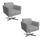 Kit 02 Poltronas Giratória Marisa Suede Base Cromada - Grafite