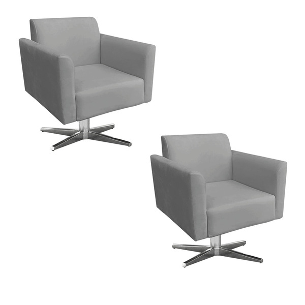 Kit 02 Poltronas Giratória Marisa Suede Base Cromada - Grafite