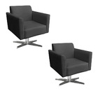 Kit 02 Poltronas Giratória Marisa Suede Base Cromada - Preto