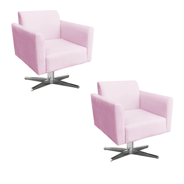 Kit 02 Poltronas Giratória Marisa Suede Base Cromada - Rosa B