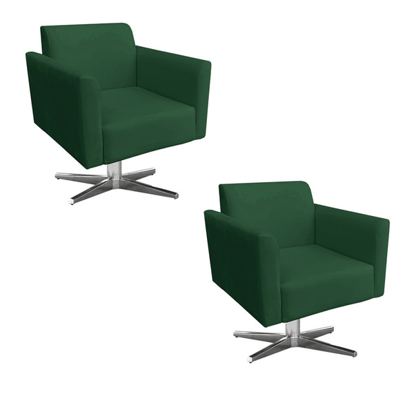 Kit 02 Poltronas Giratória Marisa Suede Base Cromada - Verde