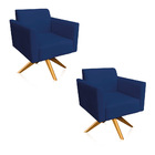 Kit 02 Poltronas Giratória Marisa Suede Base Madeira Ma30 - A