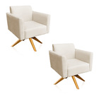 Kit 02 Poltronas Giratória Marisa Suede Base Madeira Ma30 - B