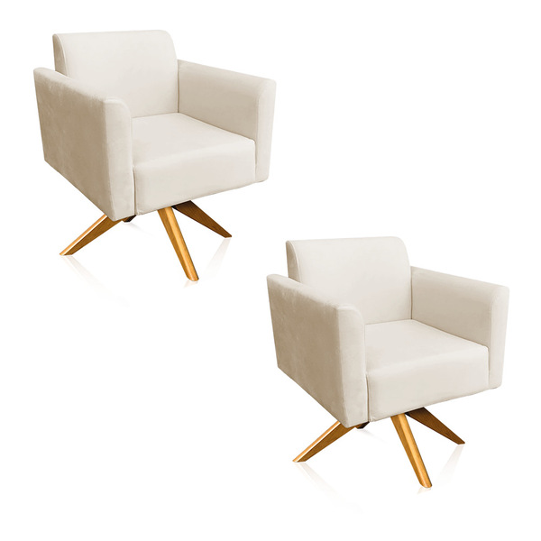 Kit 02 Poltronas Giratória Marisa Suede Base Madeira Ma30 - B
