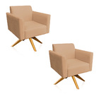 Kit 02 Poltronas Giratória Marisa Suede Base Madeira Ma30 D'r