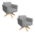Kit 02 Poltronas Giratória Marisa Suede Base Madeira Ma30 - G