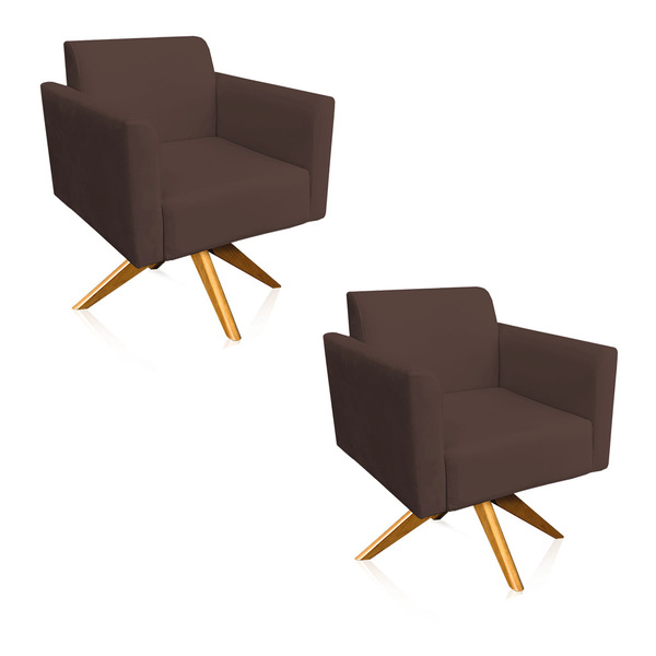 Kit 02 Poltronas Giratória Marisa Suede Base Madeira Ma30 - M