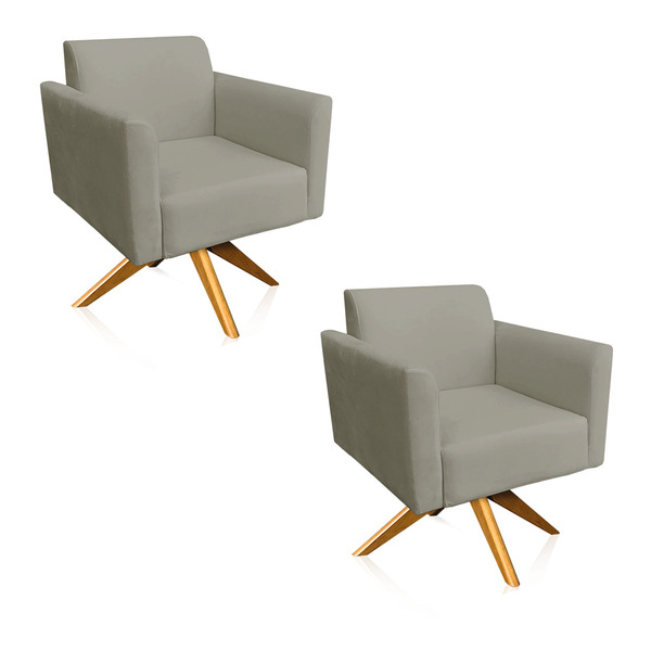 Kit 02 Poltronas Giratória Marisa Suede Base Madeira Ma30 - M