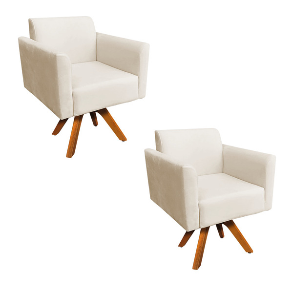 Kit 02 Poltronas Giratória Marisa Suede Base Madeira Mm30 - B