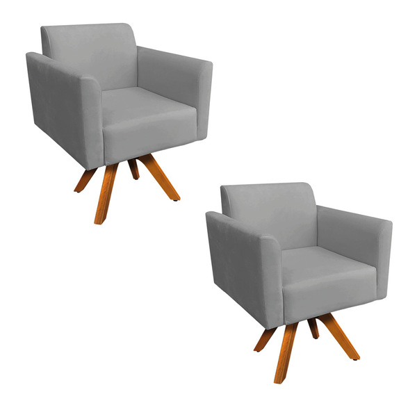 Kit 02 Poltronas Giratória Marisa Suede Base Madeira Mm30 - G