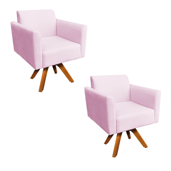 Kit 02 Poltronas Giratória Marisa Suede Base Madeira Mm30 - R