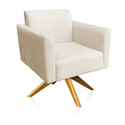 Kit 02 Poltronas Giratória Marisa Suede Bege Base Madeira Ma30