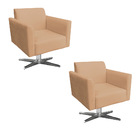 Kit 02 Poltronas Giratória Marisa Suede Caramelo Sisal Base C