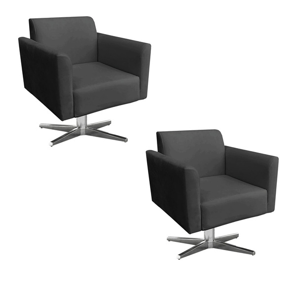 Kit 02 Poltronas Giratória Marisa Suede Preto Base Cromada D'