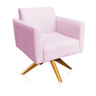 Kit 02 Poltronas Giratória Marisa Suede Rosa Bebê Base Madeir