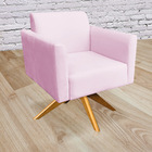 Kit 02 Poltronas Giratória Marisa Suede Rosa Bebê Base Madeir