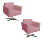 Kit 02 Poltronas Giratória Marisa Suede Rosê Base Cromada D'r