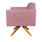 Kit 02 Poltronas Giratória Marisa Suede Rosê Base Madeira Ma30