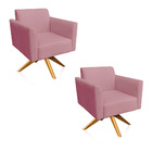 Kit 02 Poltronas Giratória Marisa Suede Rosê Base Madeira Ma30
