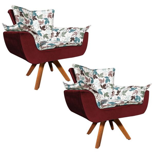 Kit 02 Poltronas Giratória Opala Folhas D68 E Veludo Base Mad