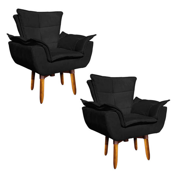 Kit 02 Poltronas Giratória Opala Suede Base Pés Palito 25 Cm