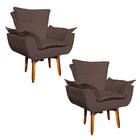 Kit 02 Poltronas Giratória Opala Suede Marrom Base Pés Palito