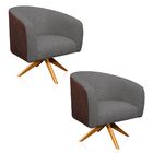 Kit 02 Poltronas Giratória Stella Corano Marrom Com Linho Cin