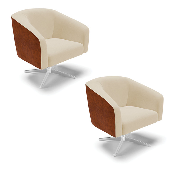 Kit 02 Poltronas Giratória Stella Corano Nozes Com Linho Arei