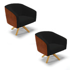 Kit 02 Poltronas Giratória Stella Corano Nozes Com Linho Pret