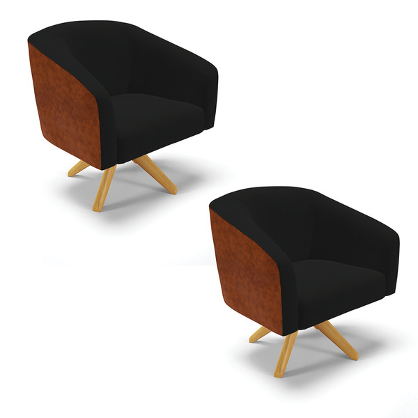 Kit 02 Poltronas Giratória Stella Corano Nozes Com Linho Pret