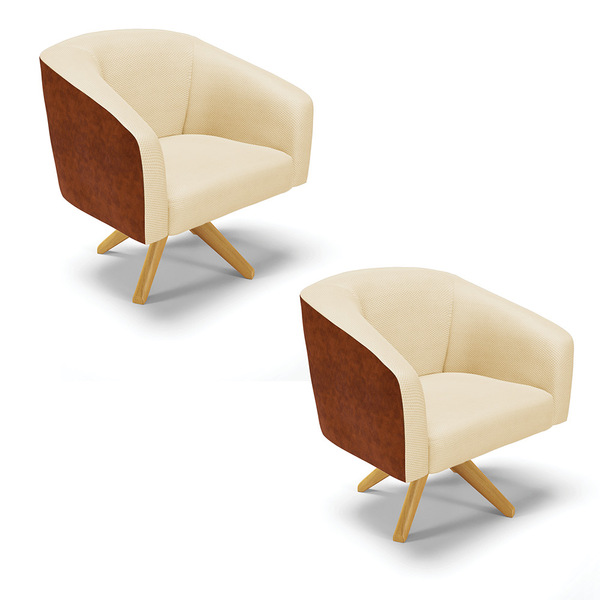 Kit 02 Poltronas Giratória Stella Corano Nozes Com Veludo Off